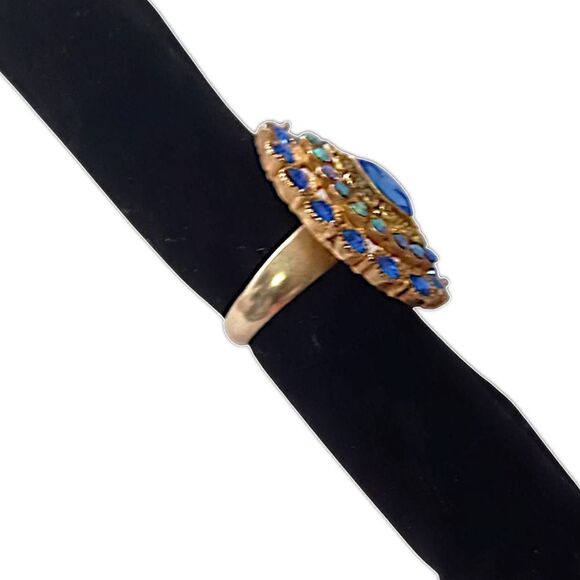 Rhinestone Large Cocktail Ring 6.75 Gold Tone Statement Medieval Mermaid Fairy. - Picture 6 of 16